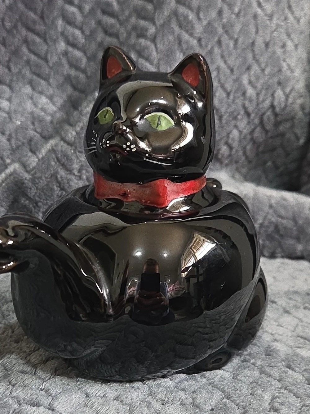 Vintage 1950s Black Ceramic Cat Tea Pot
